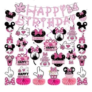 47-pcs Mouse Pink Birthday Party Decorations.
